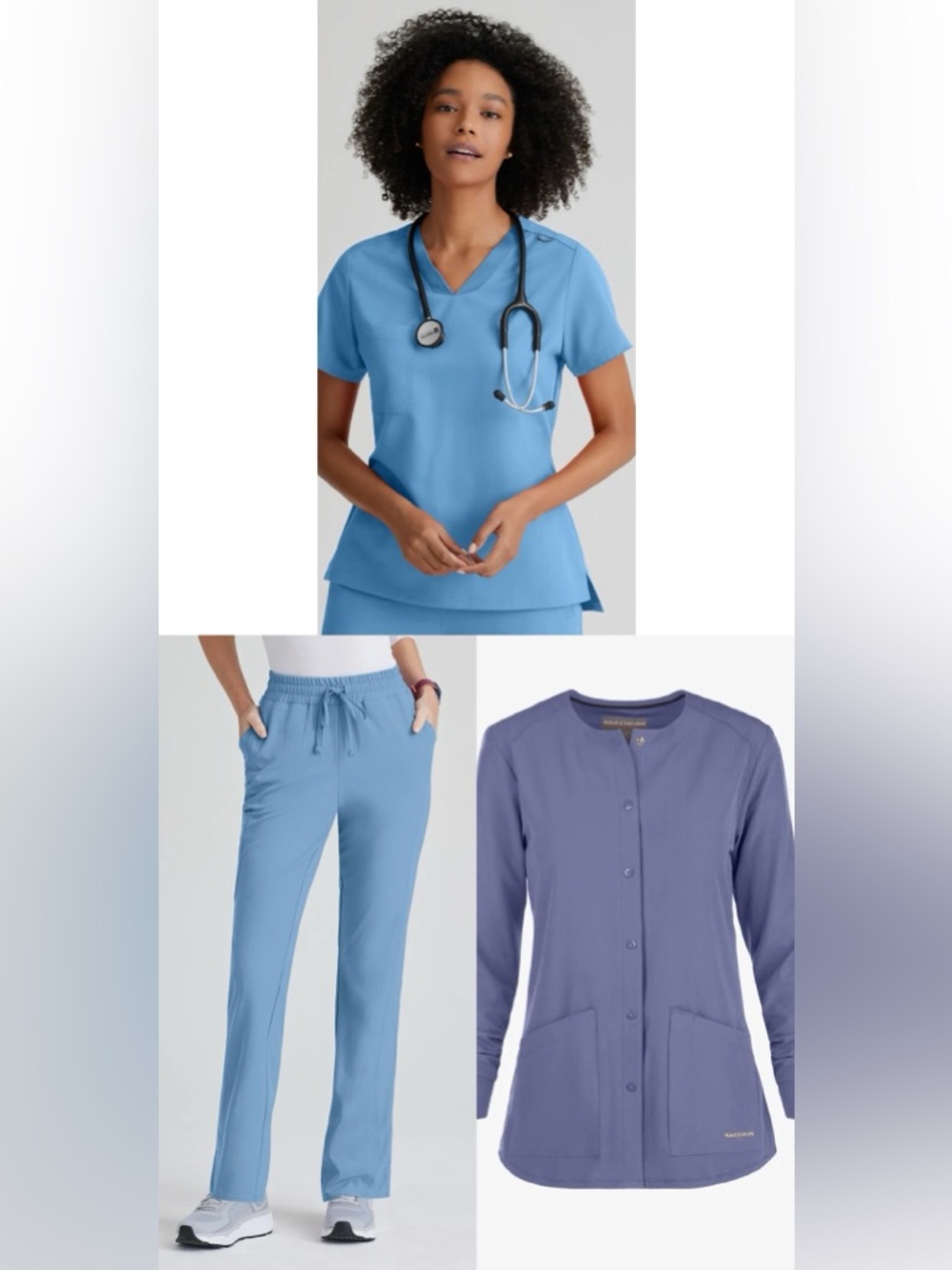 Greys Anatomy Sketchers Scrub Coat XS Top XS, Pants XXS Petite, Ceil Blue